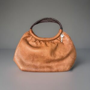 Vintage Fossil Handbag Women's Brown Leather Double Ring Handle with Key Charm